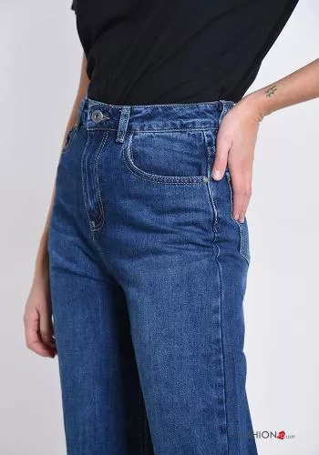 Jeans en Coton  avec poches évasé