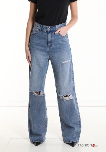  Jeans in Cotone denim a zampa  Blu