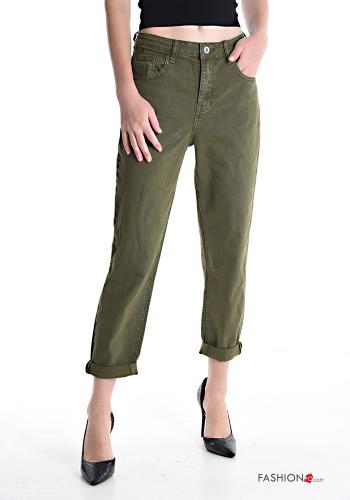  Cotton Jeans with pockets Green Asparagus