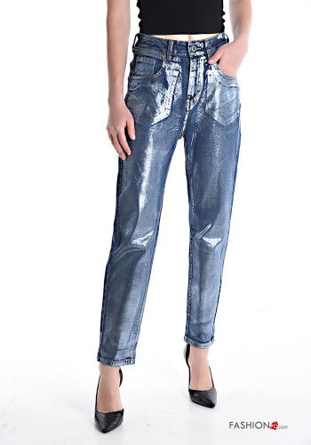  metallic Cotton Jeans with pockets