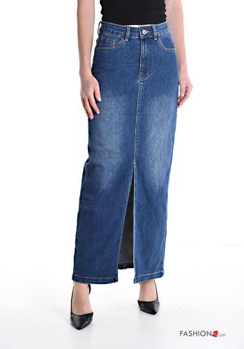  denim Longuette Cotton Skirt with pockets with split