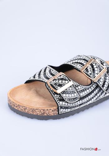  adjustable Slide Sandals with rhinestones Ankle strap