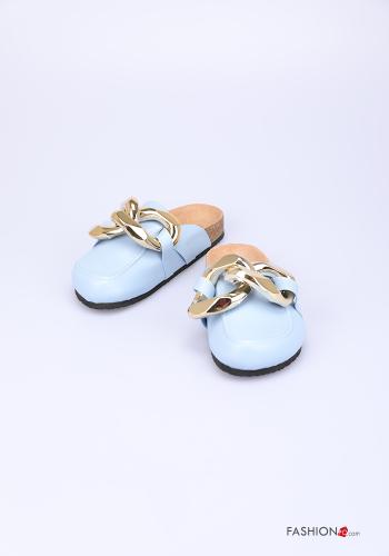  Sapatos rasos imitação de couro sabot (mules)  Azul-bebé