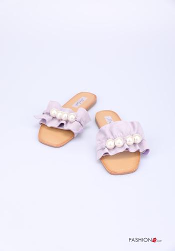 Slide Sandals  faux leather with pearls