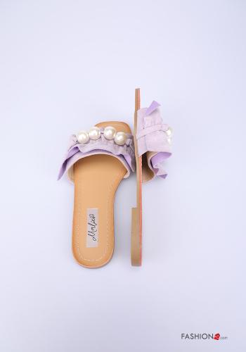 faux leather Slide Sandals with pearls