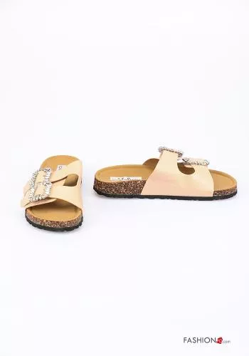  faux leather Slide Sandals with rhinestones
