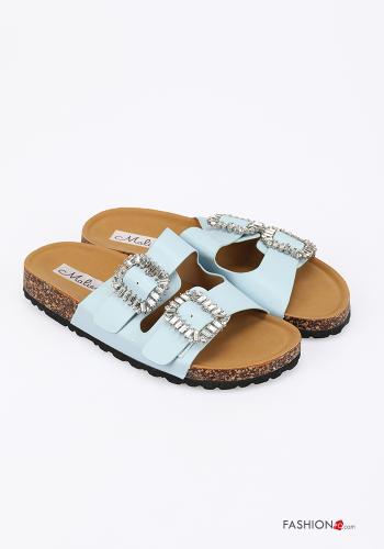  faux leather Slide Sandals with rhinestones Blue