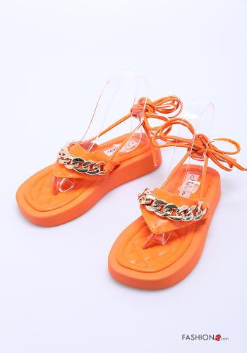  faux leather adjustable Sandals Ankle strap Orange peel