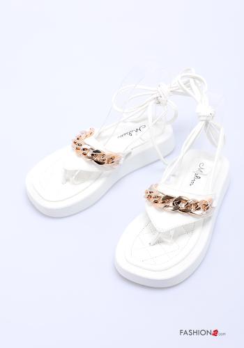  faux leather adjustable Sandals Ankle strap White