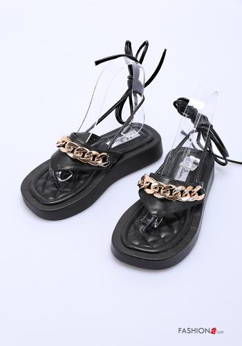  faux leather adjustable Sandals Ankle strap Black