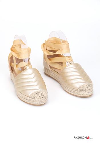  faux leather adjustable Espadrilles Ankle strap Gold