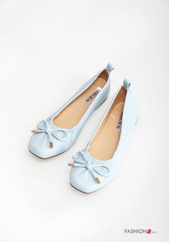  faux leather Ballerinas with bow Light cornflower blue