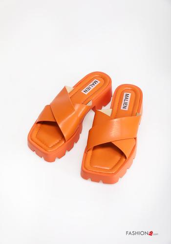  faux leather Slide Sandals  Orange