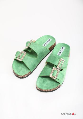  Suede adjustable Slide Sandals with rhinestones