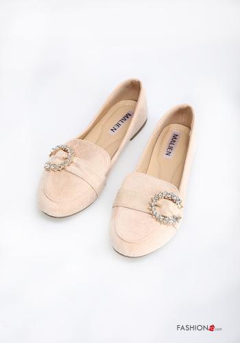  Suede Loafers with rhinestones Beige