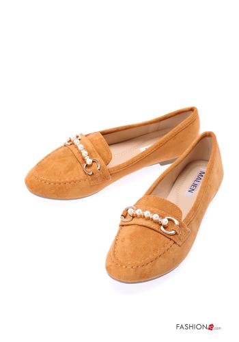  Suede Loafers with pearls Chocolate