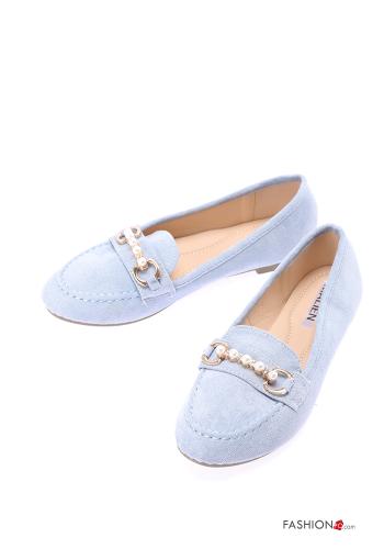  Suede Loafers with pearls Light cornflower blue