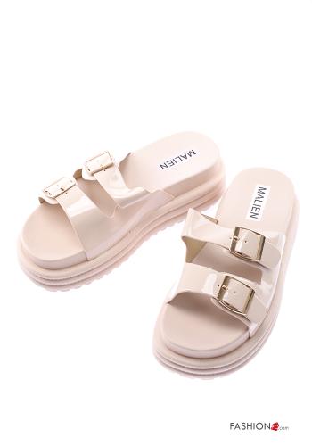  faux leather Sandals Ankle strap Beige