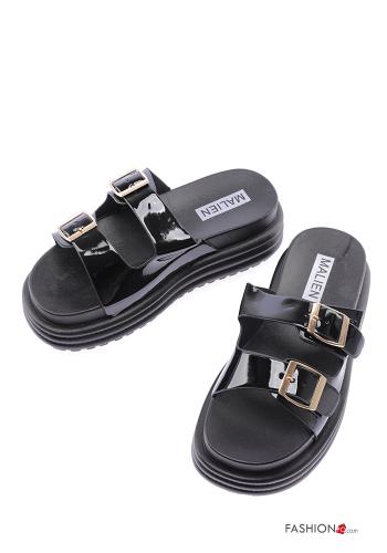  faux leather Sandals Ankle strap Black