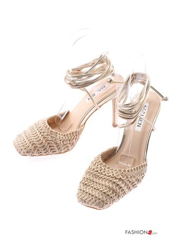  Scarpe con tacco a punta quadrata con cinturino  Oro