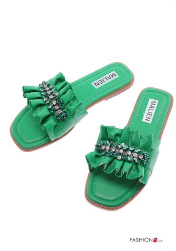  faux leather Sandals with rhinestones Jade