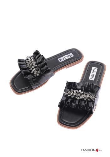  faux leather Sandals with rhinestones Black