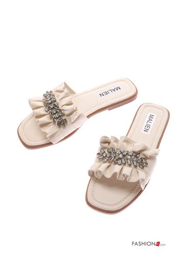  faux leather Sandals with rhinestones Beige