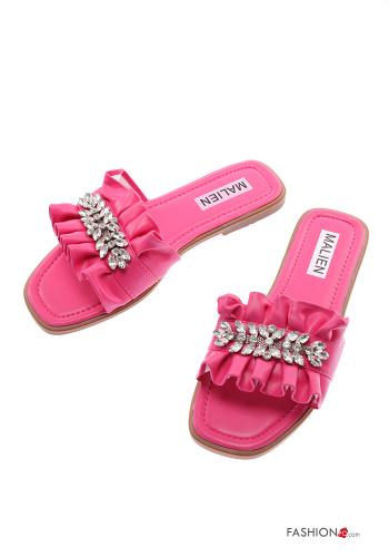  faux leather Sandals with rhinestones Fucsia