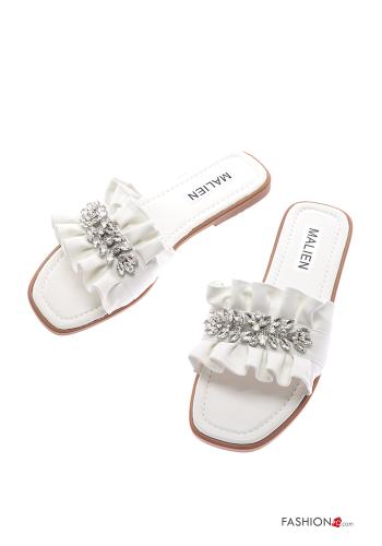  faux leather Sandals with rhinestones White