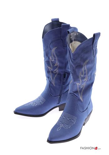  Embroidered faux leather pointed-toe Boots with zip