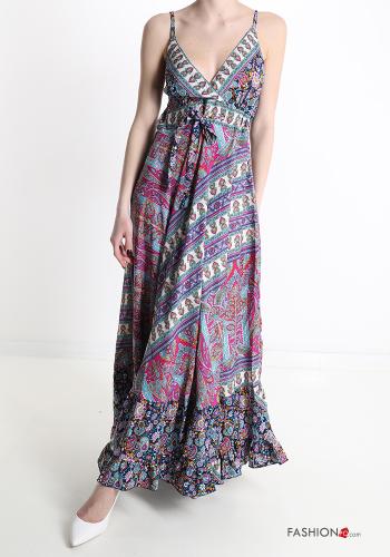  Floral v-neck Sleeveless Dress with flounces Purple