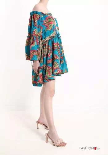  Jacquard print Silk Beach robe with flounces with bow