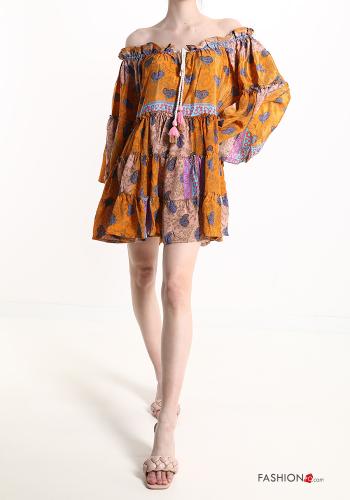  Jacquard-Muster Strandkleid aus Seide mit Volants mit Schleife Orange