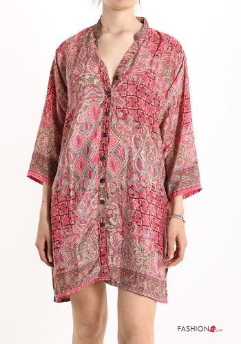 5-piece pack Jacquard print Silk Tunic with buttons