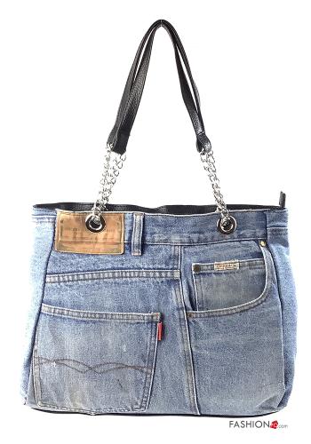  denim Cotton Bag with pockets with zip Black