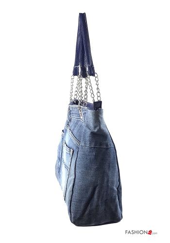  Graphic Print denim Cotton Bag with pockets with zip