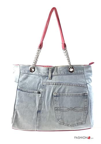  Graphic Print denim Cotton Bag with pockets with zip Fucsia