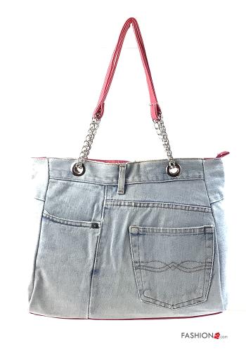 denim Cotton Bag with pockets with zip Fucsia