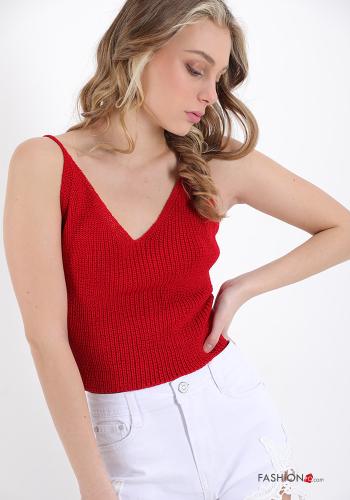  Cotton Top with v-neck Red