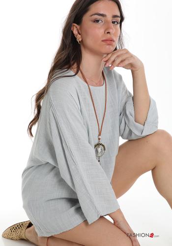  Cotton Tunic with necklace Grey