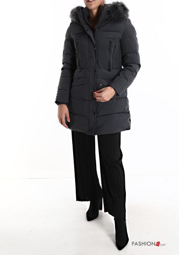  Puffer Jacket with buttons with pockets with hood with zip Grey