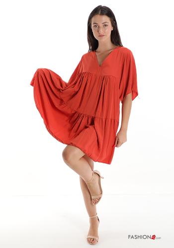  V-Ausschnitt Kleid mit Volants Rot