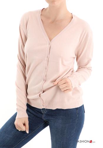  Cardigan with buttons with v-neck Pink