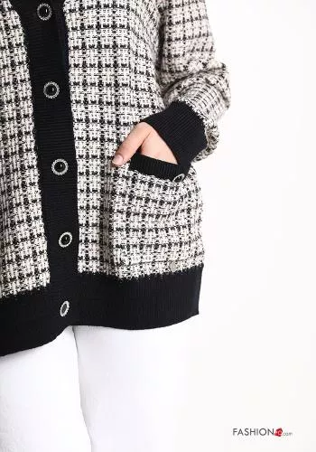  Vichy Cardigan with buttons with v-neck with pockets