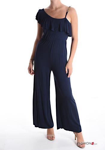  Jumpsuit monospalla con balze con catena  Blu di Prussia