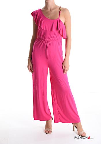  Jumpsuit monospalla con balze con catena  Fucsia