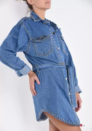  Camisa de Algodón tela vaquera con cinturón con bolsillos con tachuelas con botones 
