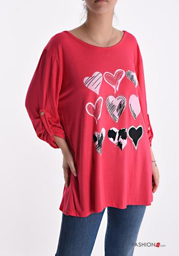  heart motif Tunic with buttons 3/4 sleeve with rhinestones