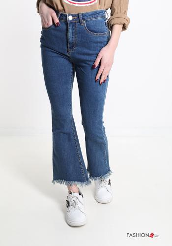  Jeans in Cotone a zampa con tasche con bottoni con zip 