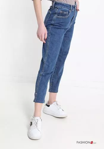  Jeans in Cotone con tasche con bottoni con zip 